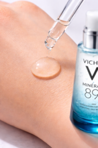Hydrating serum texture applied to skin for dehydration support