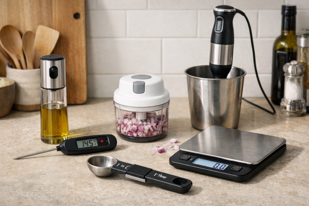 Smart kitchen gadgets on a kitchen counter